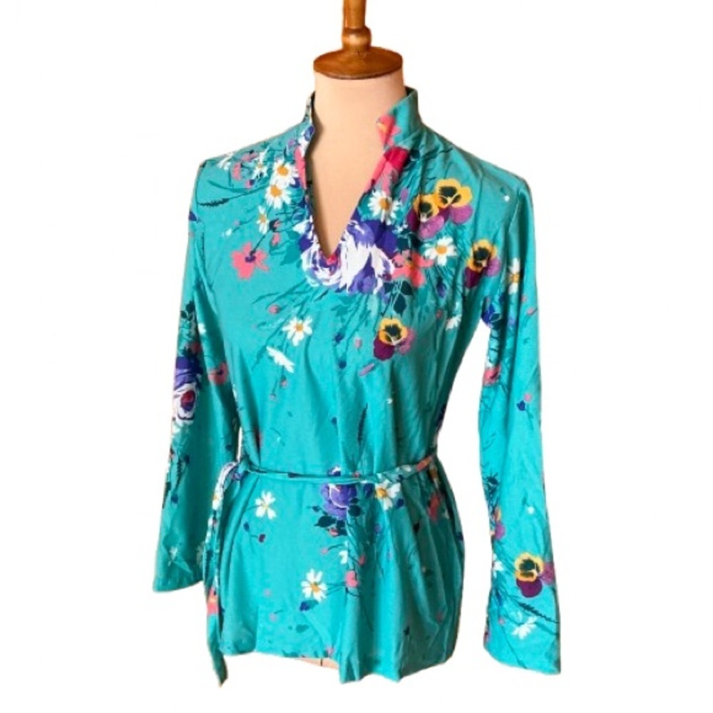 Vintage 70s floral belted polyester tunic